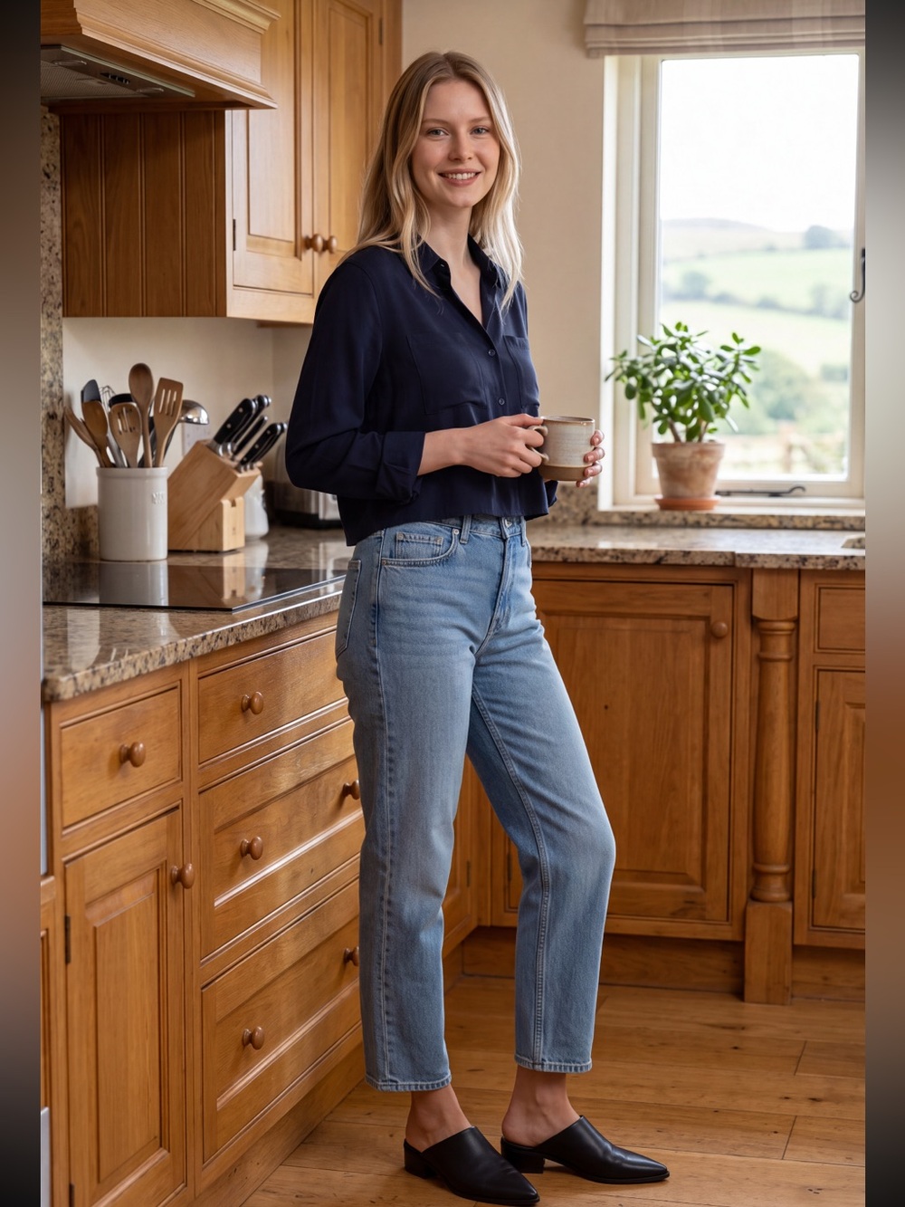 Express Cropped Navy Button-Down Shirt
